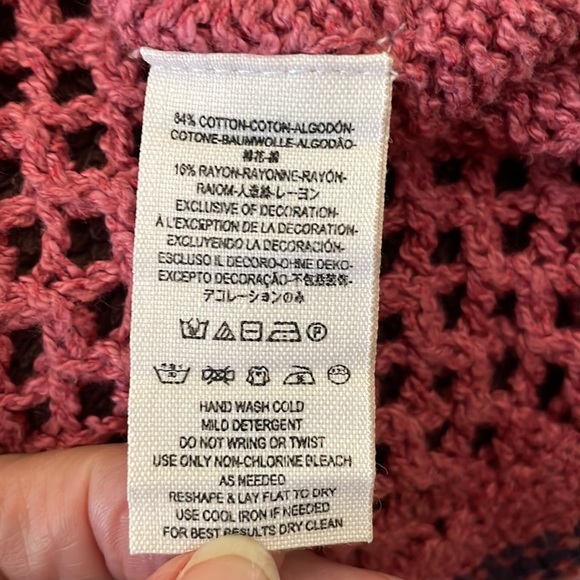 Free People Shadow Stripe Salmon Crochet Hoodie Size S - Picture 6 of 7